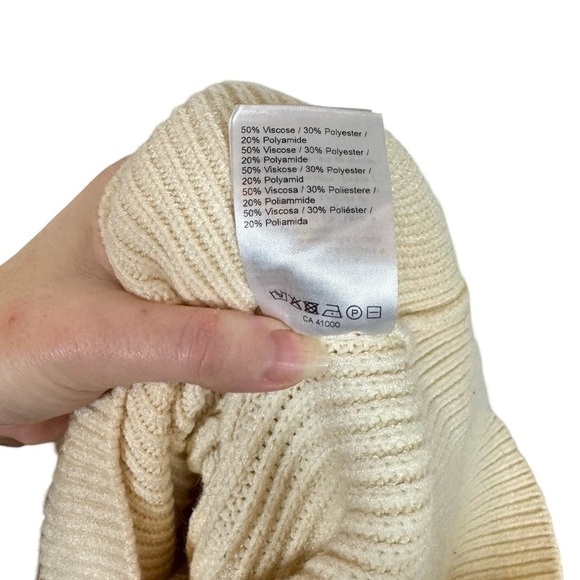 JUST FEMALE Sophie High Neck Chunky Knit Voluminous Sleeve Sweater Antique White - Picture 12 of 14